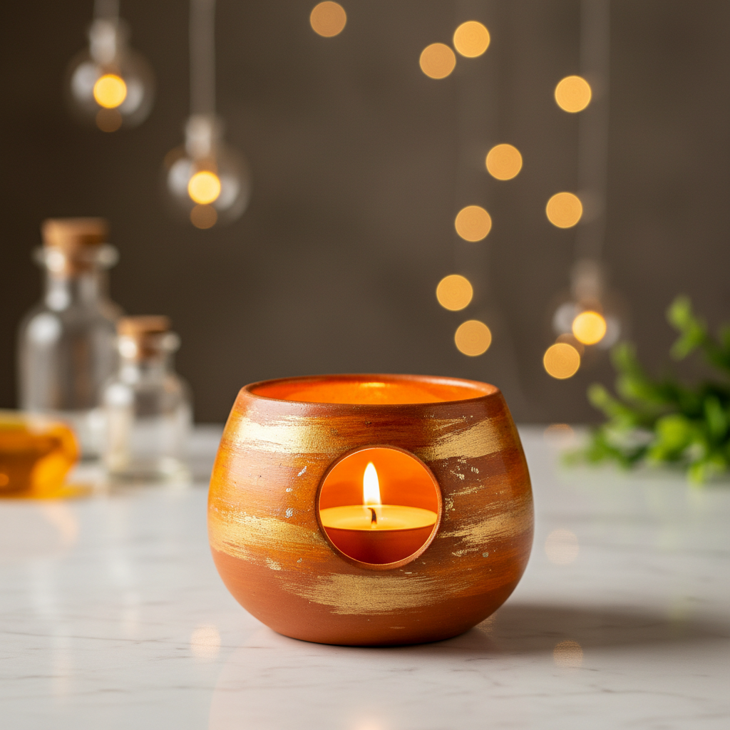 Artisan Candle Holder – Amber & Gold