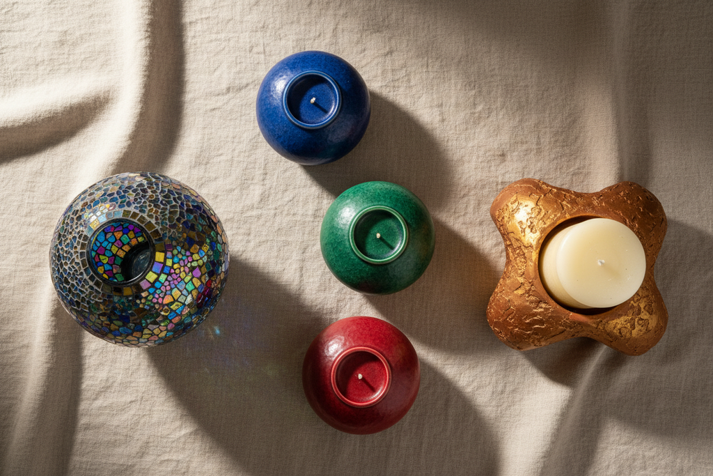 Jewel-Tone Ceramic Candle Holder Set – Ruby & Emerald