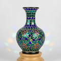 Vibrant teal and cobalt blue mosaic glass decorative vase, artisan crafted